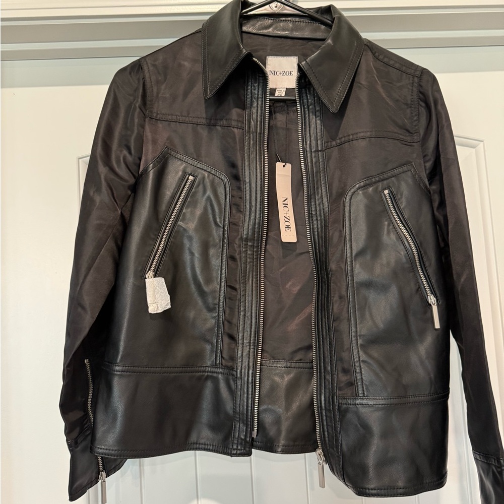 NIC+ZOE Black Leather Jacket with Zipper Detail